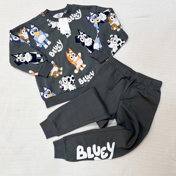 H&M two piece dark grey Bluey sweatshirt and sweatpants set - sz 6-7y - Picture 1 of 15